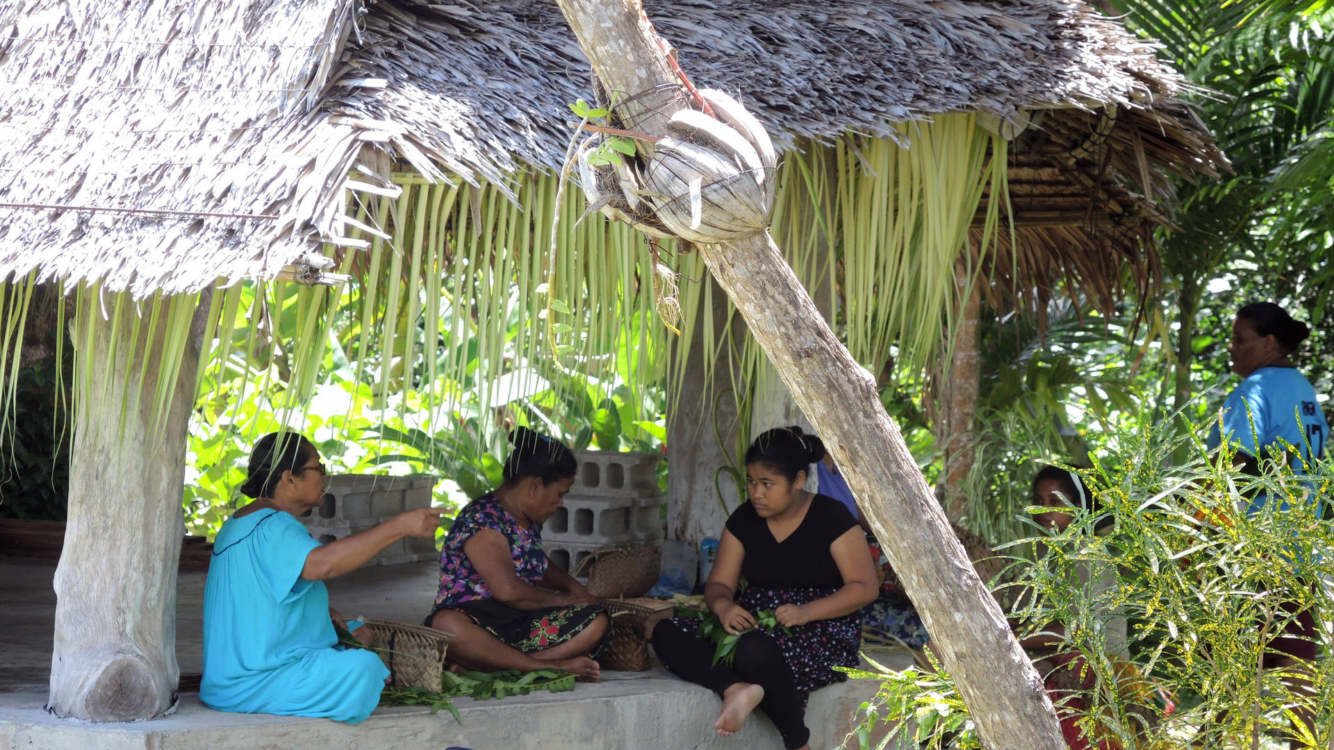 Micronesia Women Talking Hut Wallpaper