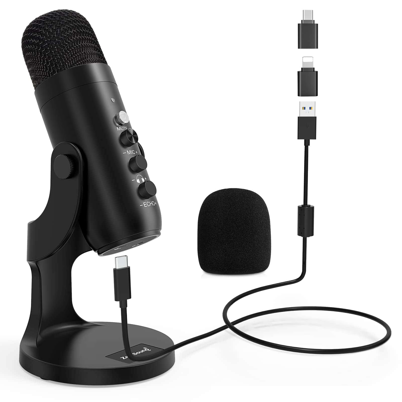 A Microphone With A Usb Cable And A Microphone Stand