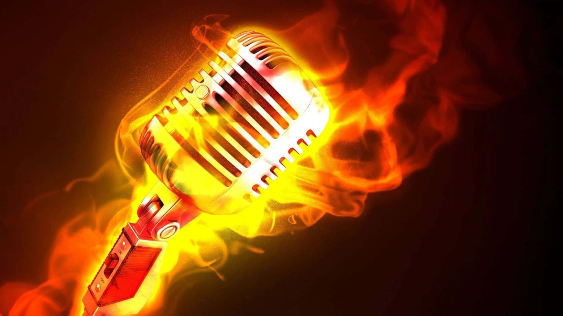 Einbrennendes Mikrofon Mit Flammen Darum