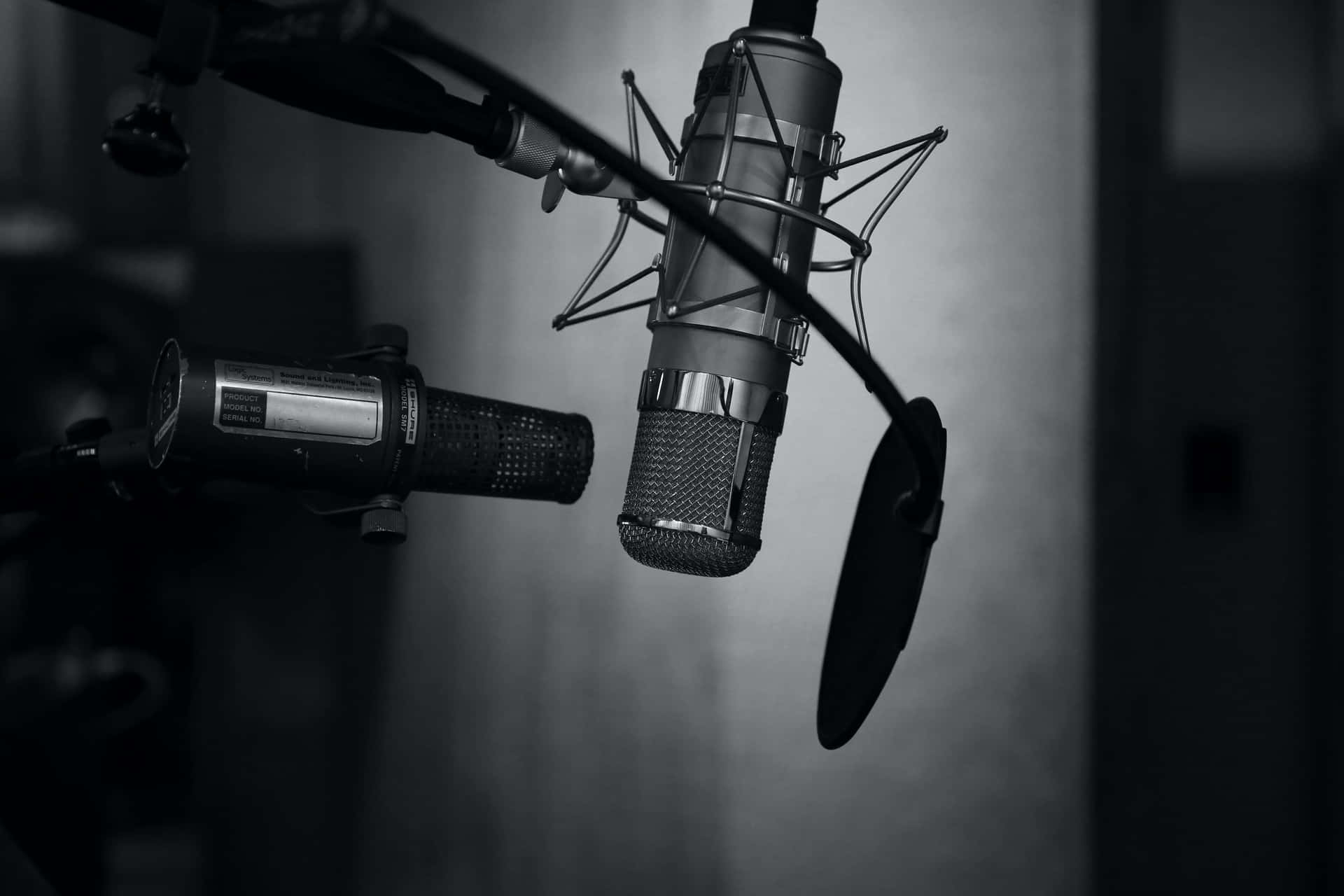 Microphones Recording Studio Grayscale Background