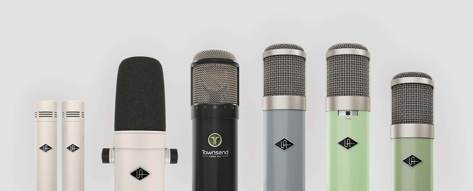 Black Gray Green Microphones Background