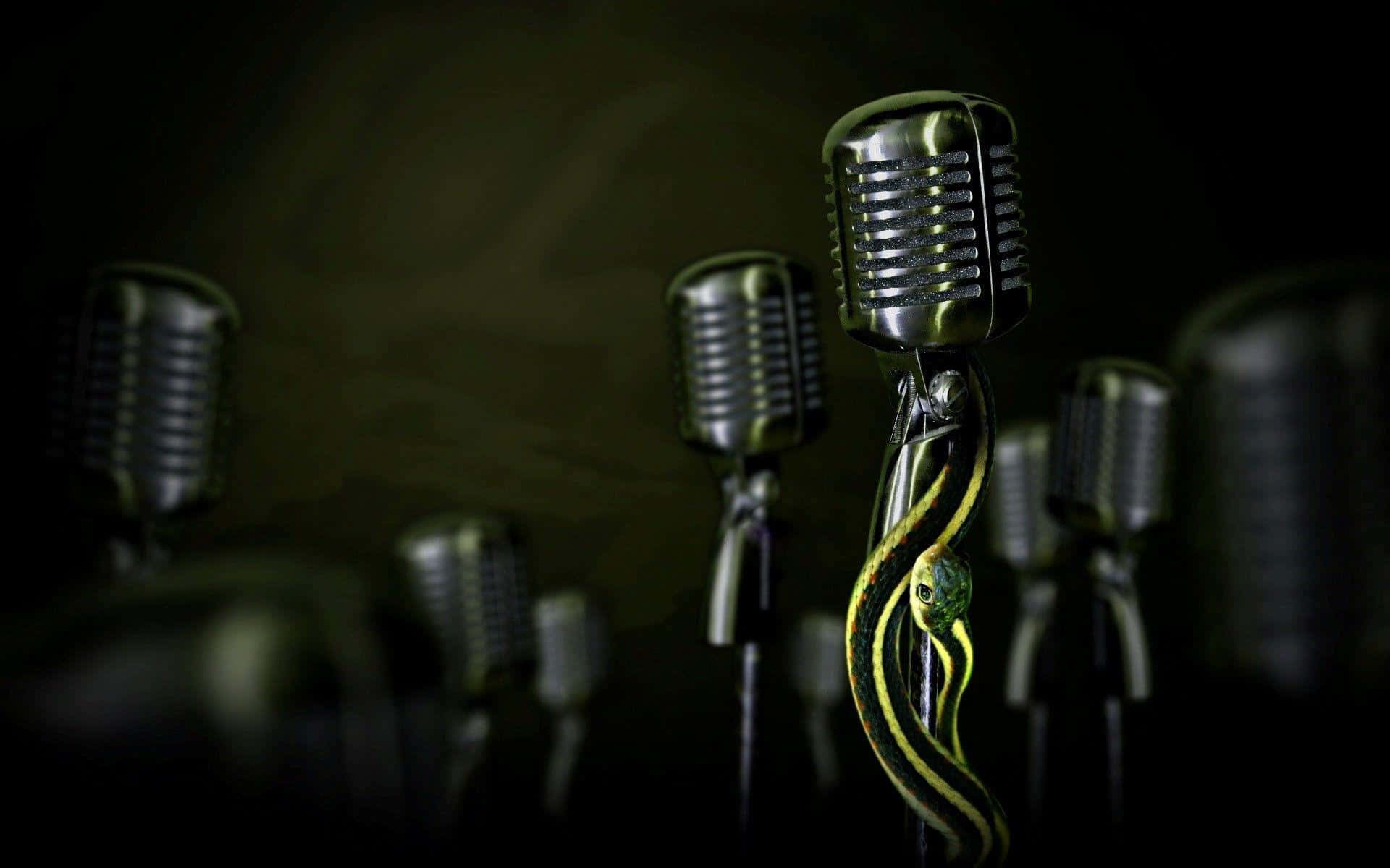 Microphones Old-style Dark Place Background