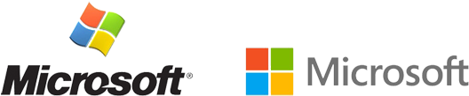 Microsoft Logo Evolution PNG — Two Microsoft logos side by side one classic window design one modern square grid both on black background