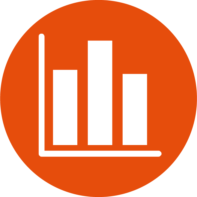 Microsoft Power Point Icon PNG — A minimalist white bar chart icon centered in a bold orange circle.