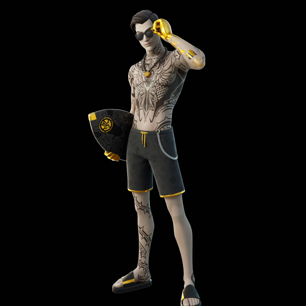 Midas Fortnite Skin Black Shorts With Gold Accents Wallpaper