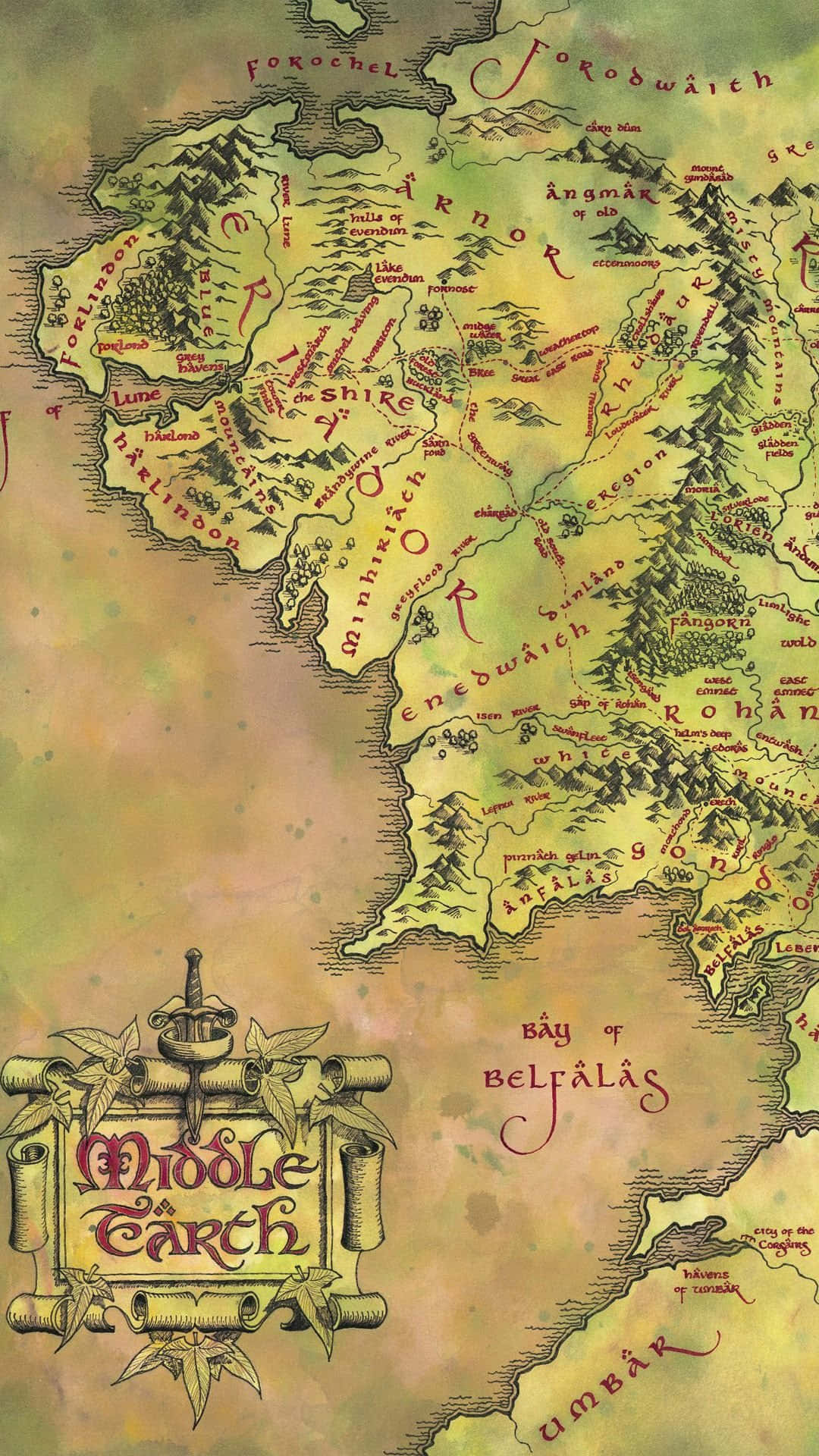 Middle Earth Map Portrait Wallpaper