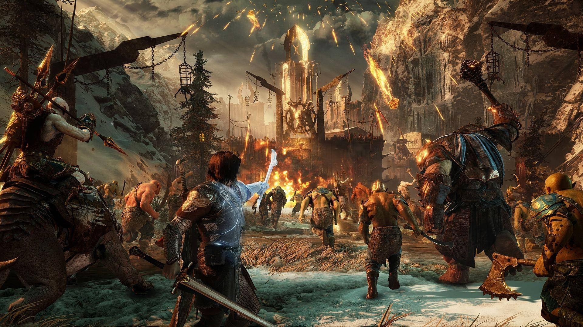 Middle Earth Shadow Of War Army Burning Fortress Wallpaper