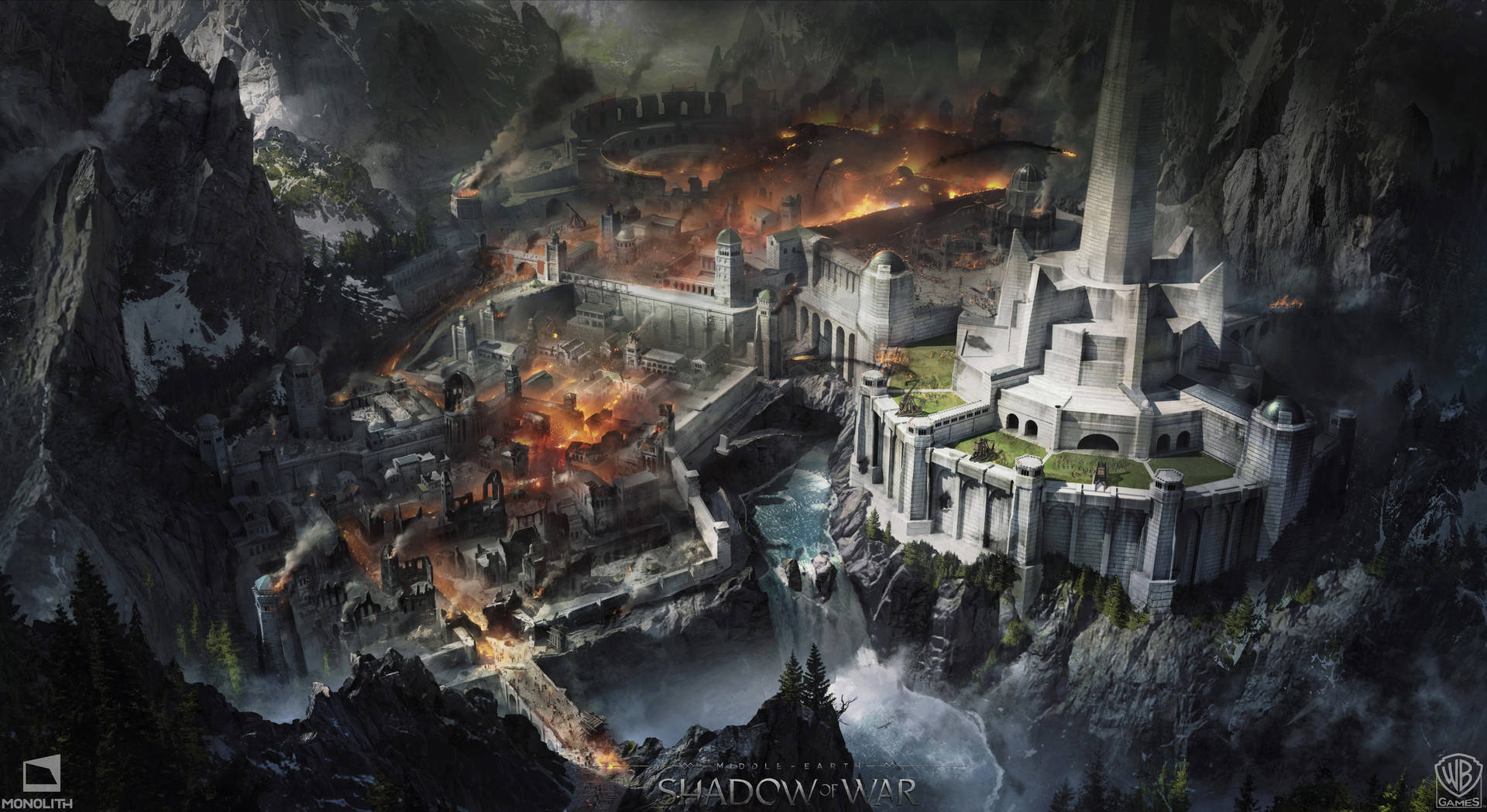 Download Middle Earth Shadow Of War Castle With Lava Wallpaper | Wallpapers .com