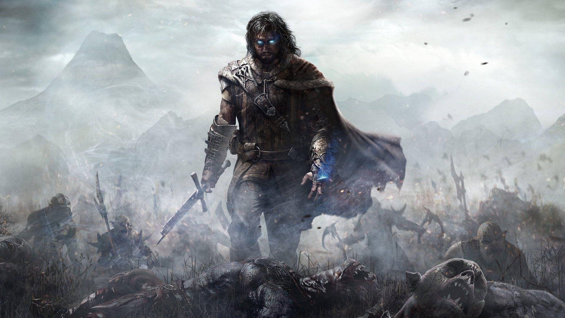Middle Earth Shadow Of War Talion Surrounded By Dead Enemies Wallpaper
