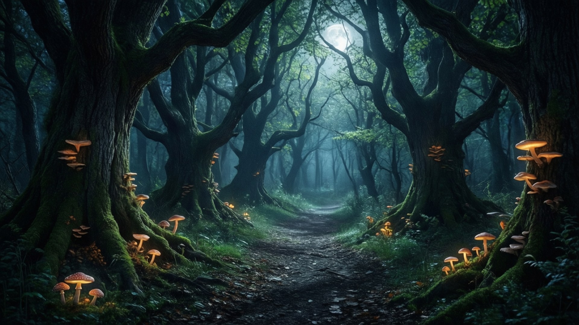 Midnight Forest Path Wallpaper