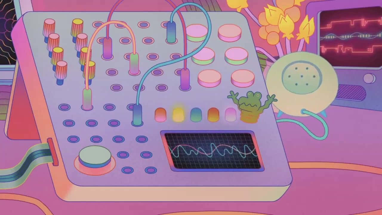 En pink og lilla synthesizer med en pink og lilla baggrund. Wallpaper