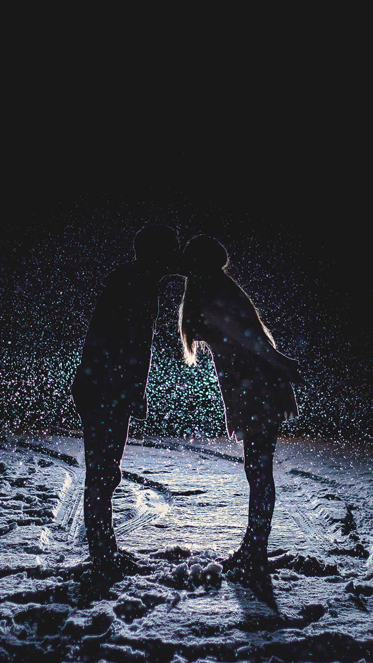 Midnight Kiss Under Starry Rain Wallpaper