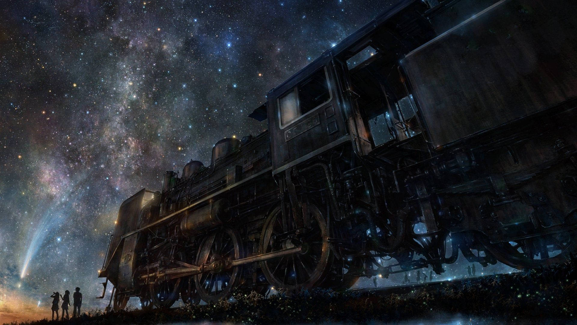 Midnight Train Anime Night Sky Wallpaper