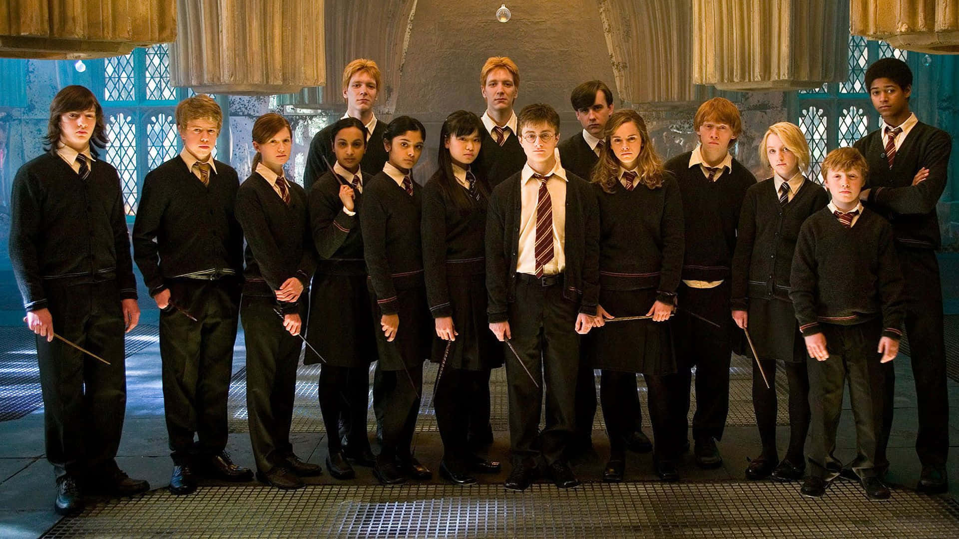 Miembrosdel Ejército De Dumbledore En La Escuela De Magia Y Hechicería De Hogwarts. Fondo de pantalla