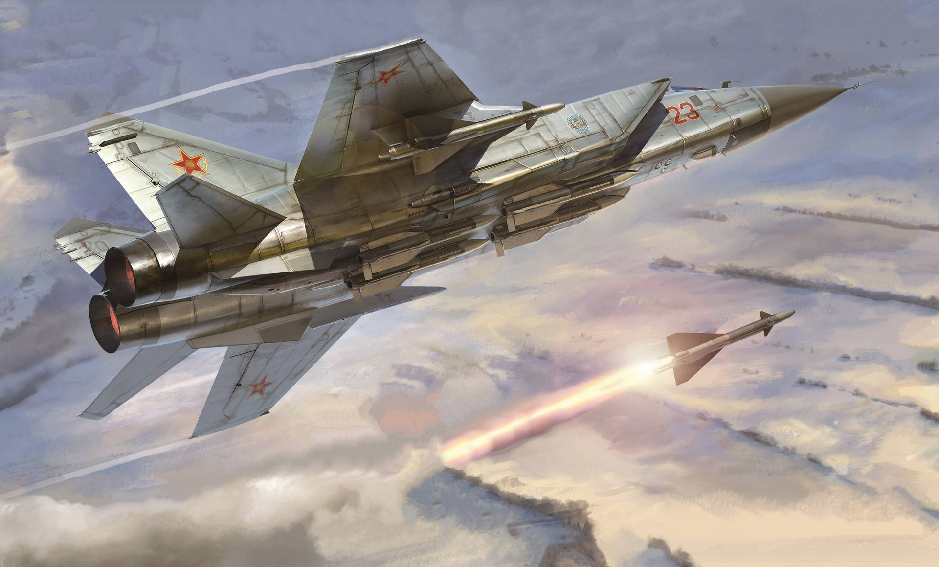 MiG-31 kampfly og missil silhuet Tapet Wallpaper