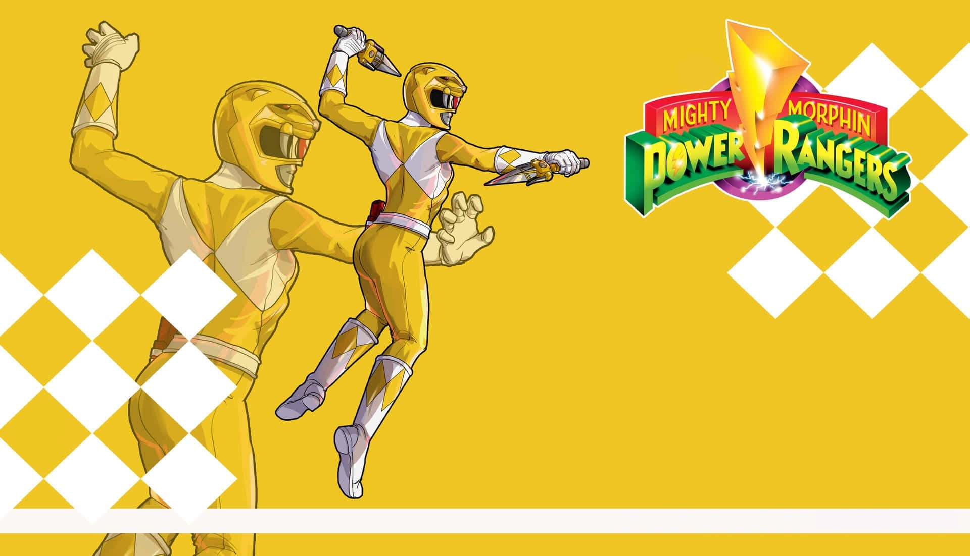 Mighty Morphin Yellow Ranger Action Pose Wallpaper