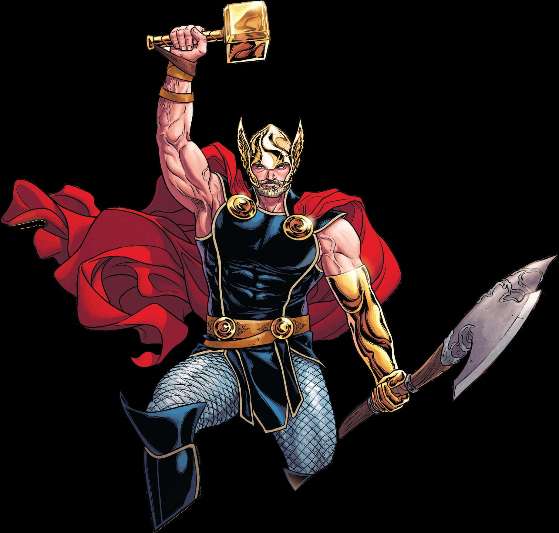 Mighty Thor With Mjolnirand Axe PNG