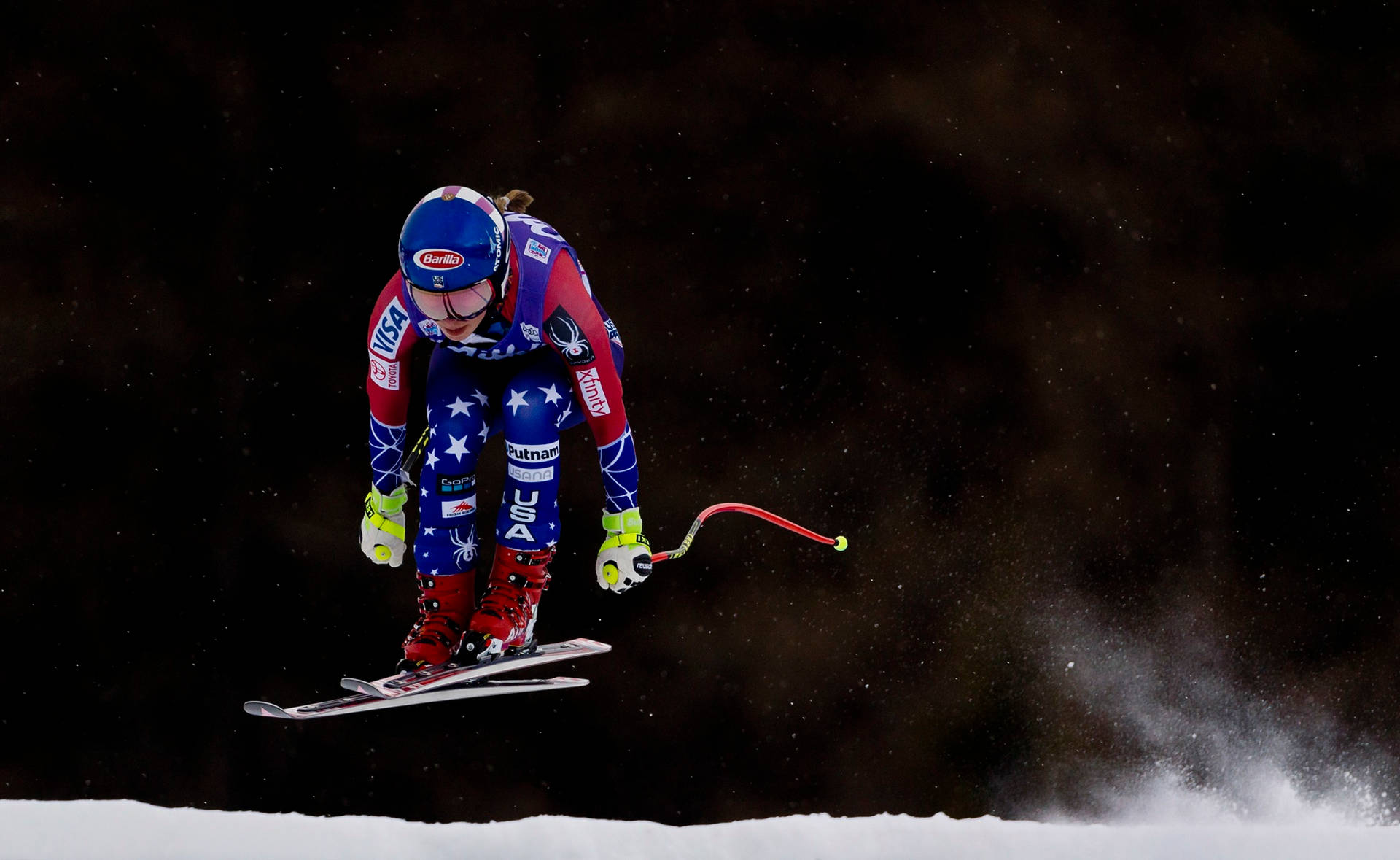 Alpine Skiing Champion Mikaela Shiffrin Action Shot Wallpaper