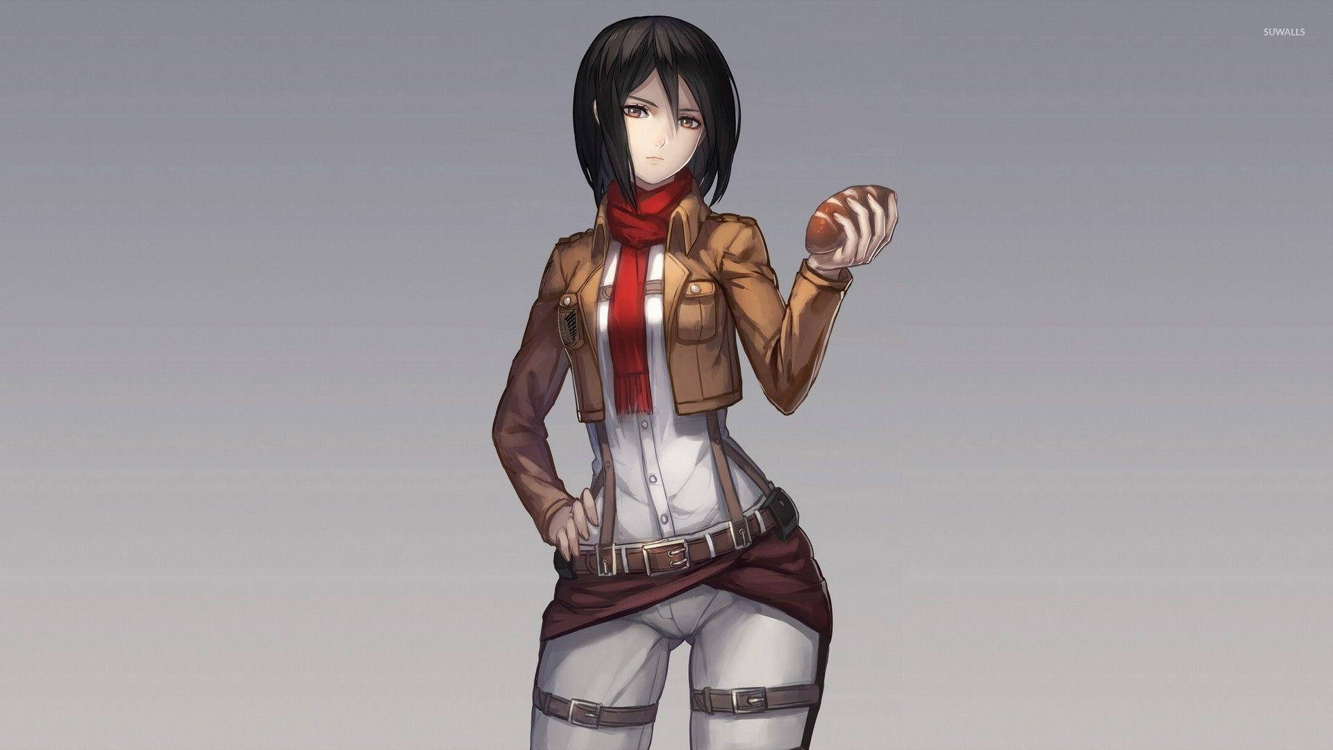 Mikasa Ackerman Segurando Pão Papel de Parede