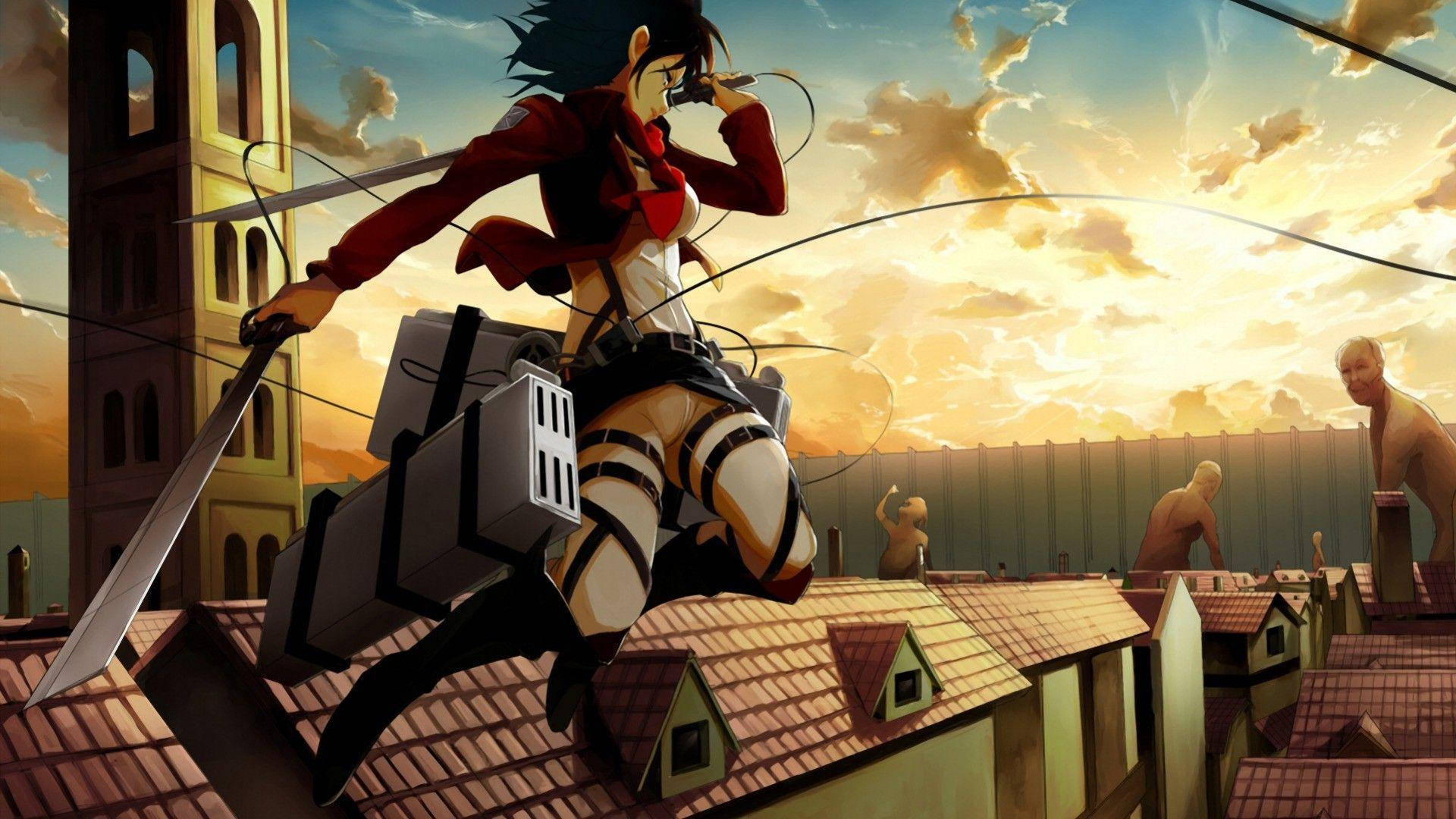 Mikasa Against Titans Wallpaper