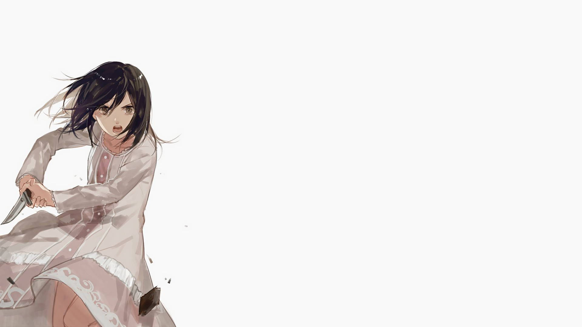 Mikasa Cute White Dress And Knife Wallpaper