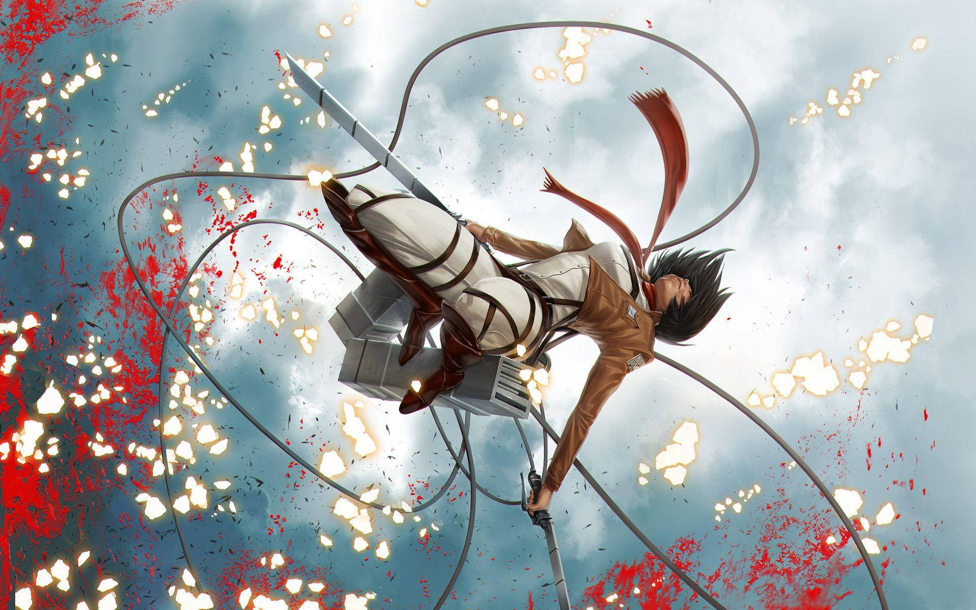 Mikasa Leaping In Gear Wallpaper