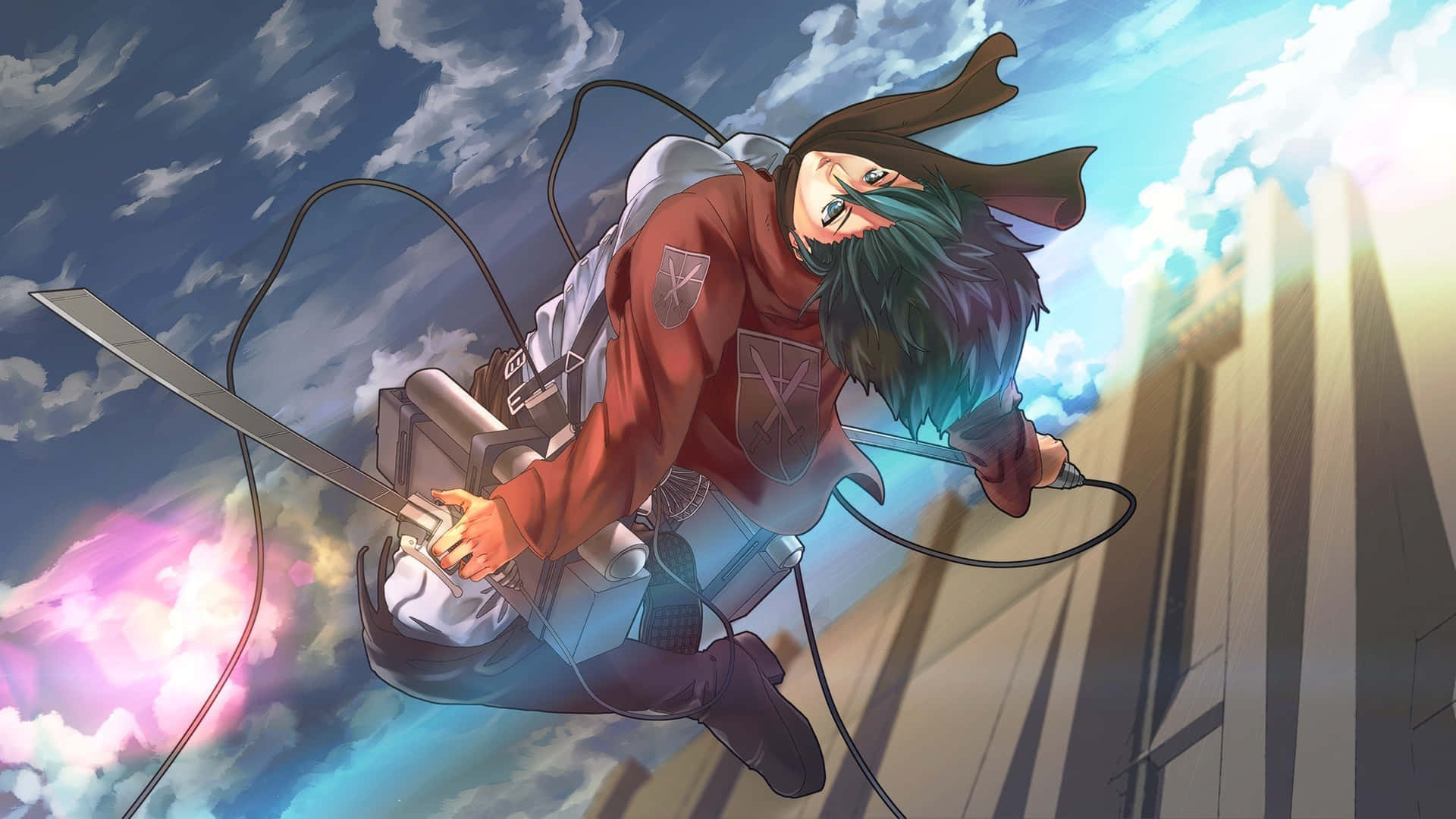 Mikasa Pfp Vender sig over genkendelige Farveblokke Wallpaper