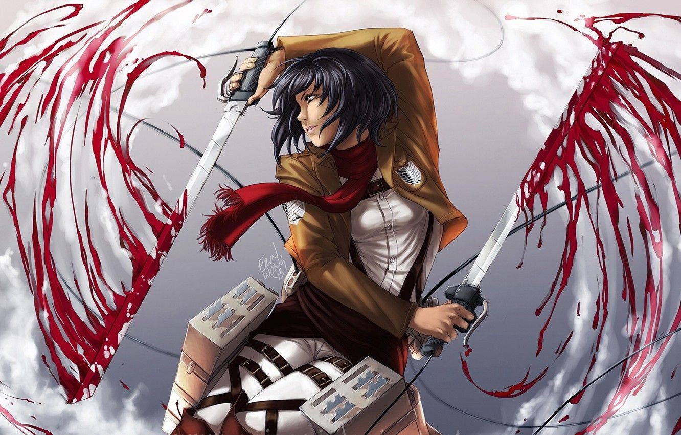 Mikasaseason 4 Blutiges Schwert Wallpaper