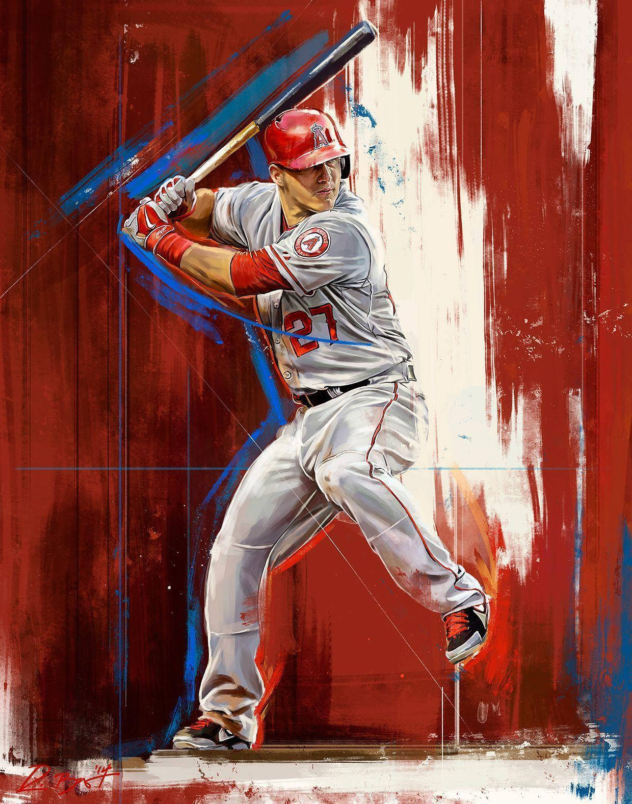 Mike Trout Illustrated Print Wallpaper