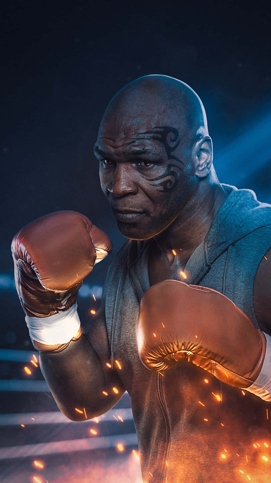 Legendary boxer Mike Tyson posing with a fierce look in the ring
