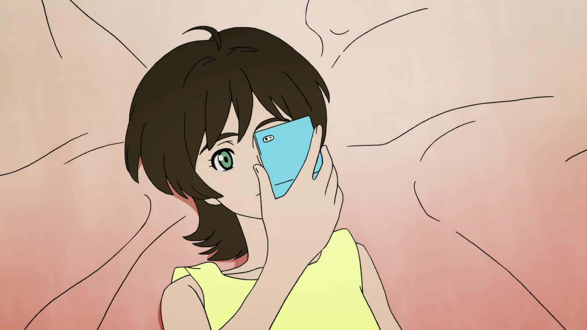 Miki Makimura Using Phone Devilman Crybaby Wallpaper