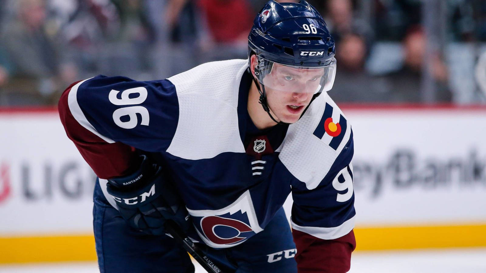 Mikko Rantanen With Fierce Expression And Right Hand On Thigh Wallpaper