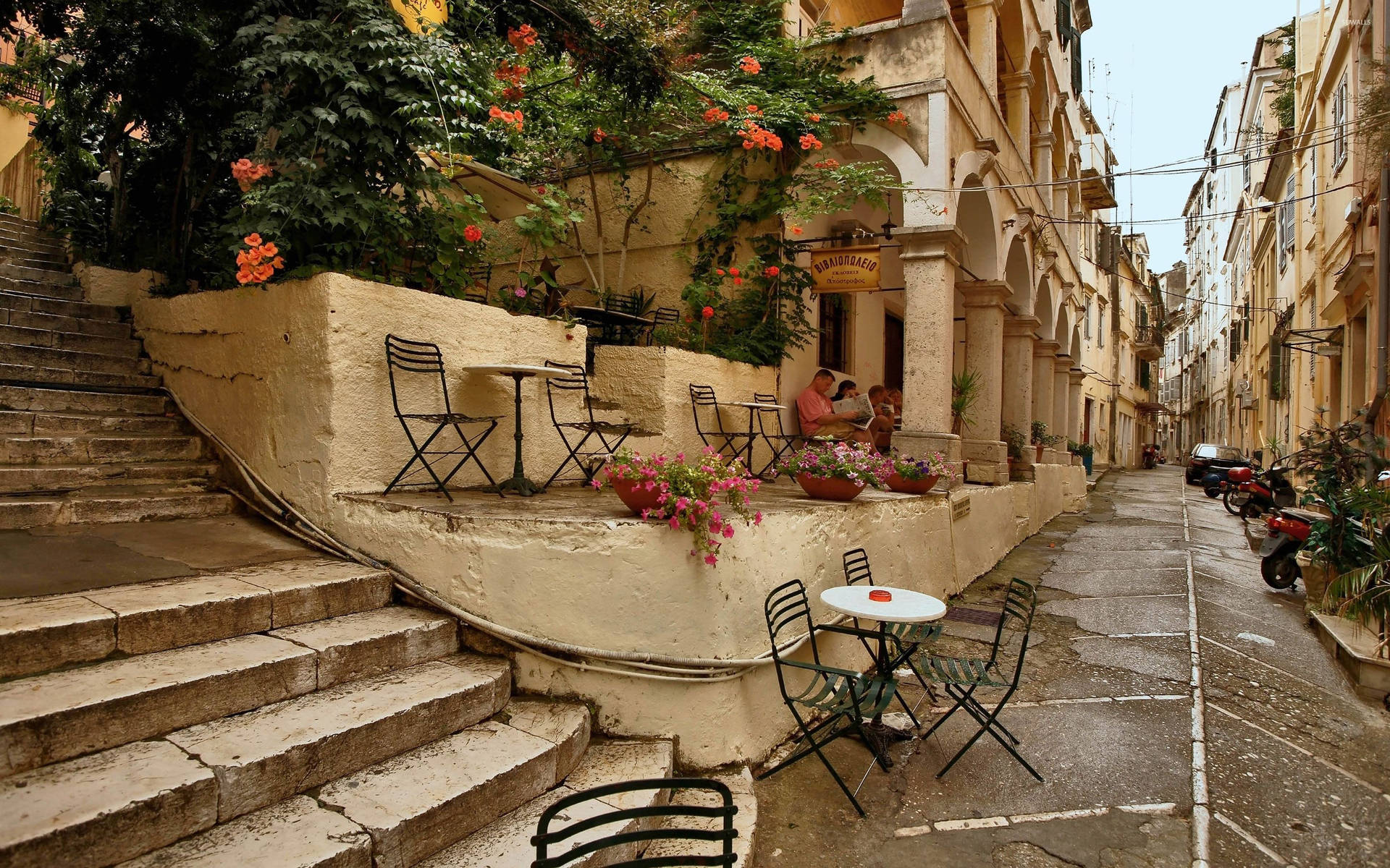 Mikro Cafe Corfu Town Greece Background