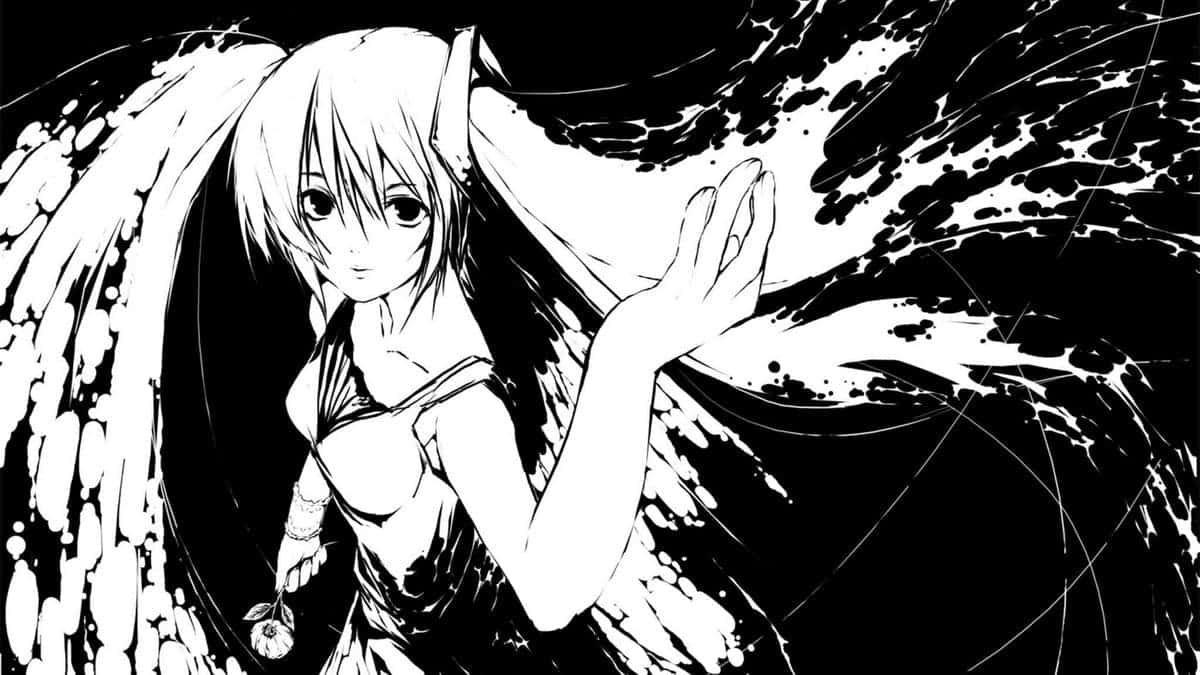 Miku Hatsune In Black And White Anime Pfp Wallpaper