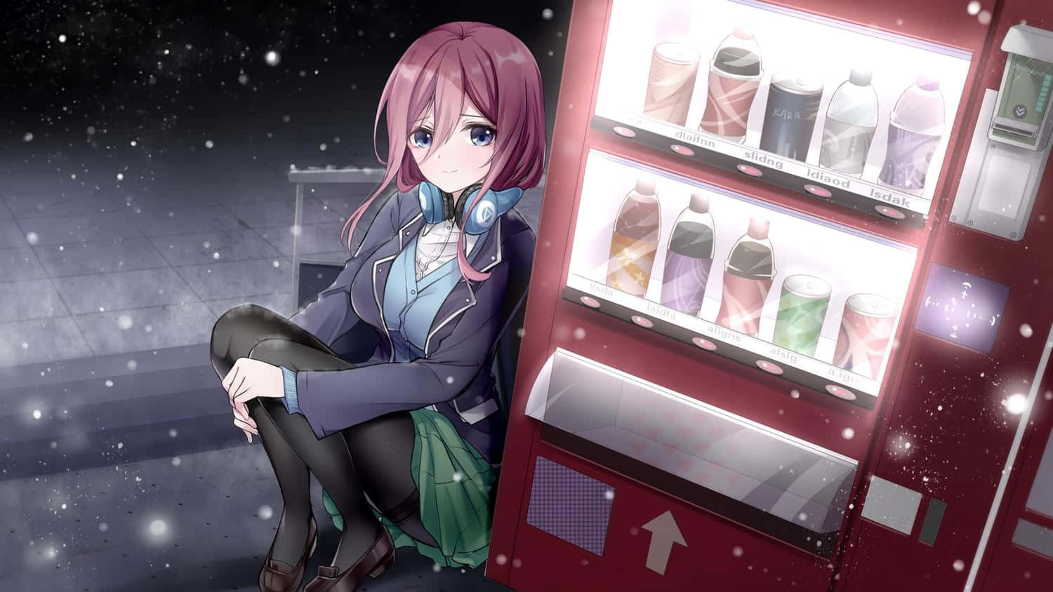 A Girl Sitting Next To A Vending Machine