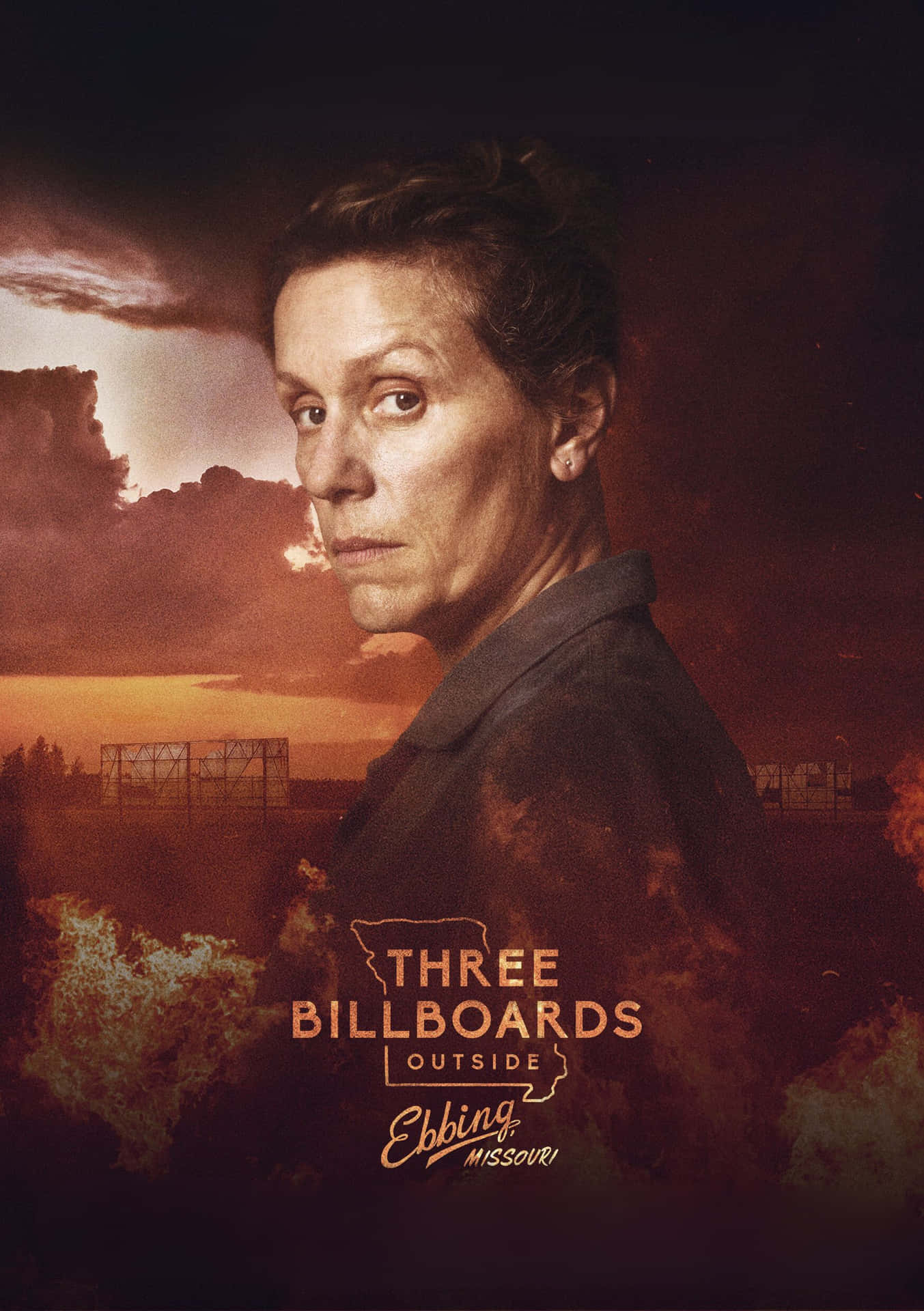 Mildred Hayes Standing In Front Of Her Billboards In Three Billboards Outside Ebbing Missouri Wallpaper