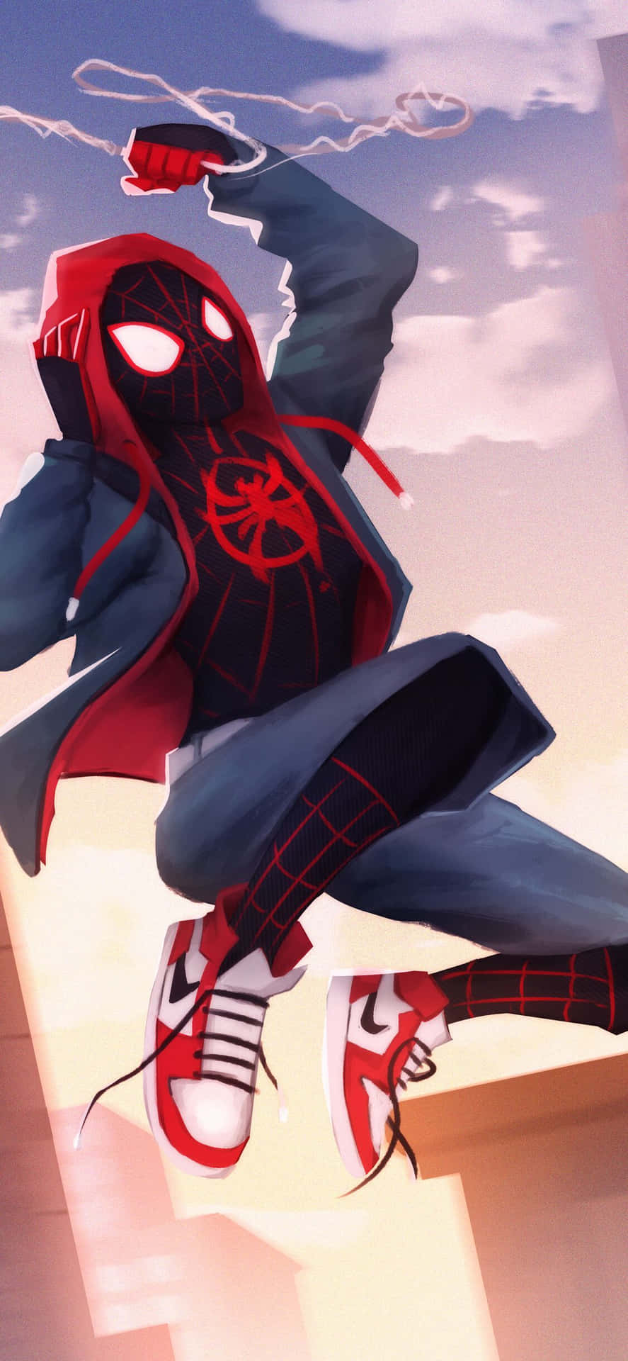 Sunset Sky With Marvel Fictional Character Miles Morales iPhone Wallpaper