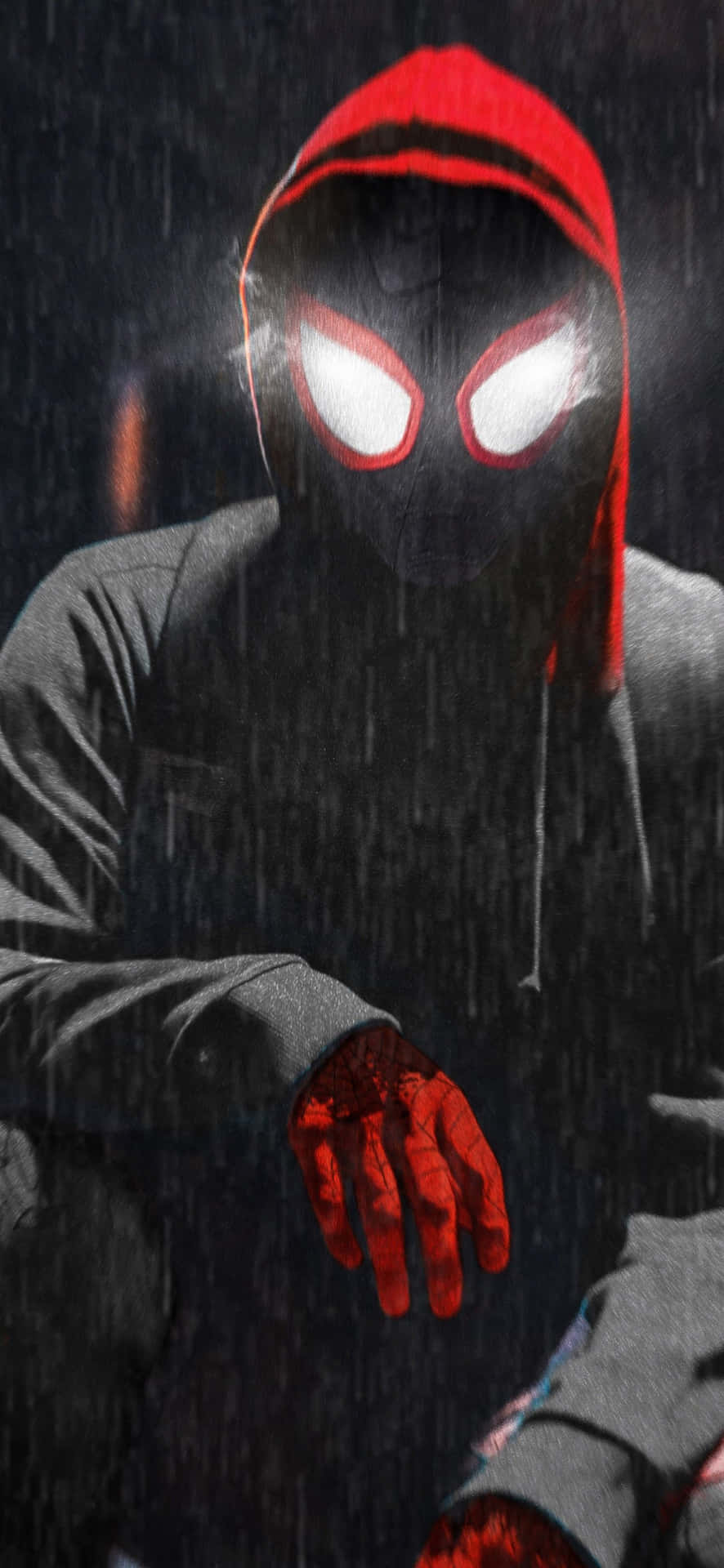 Wallpapermörk Spider Man Med Lysande Ögon Miles Morales Iphone-bakgrundsbild. Wallpaper