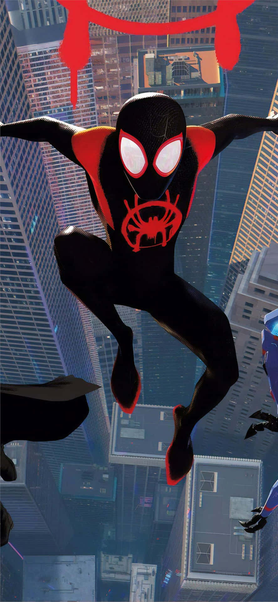 Översättning: Illustrationen Av Spider-man Från Into The Spider-verse Med Miles Morales På Iphone-skärmen. Wallpaper