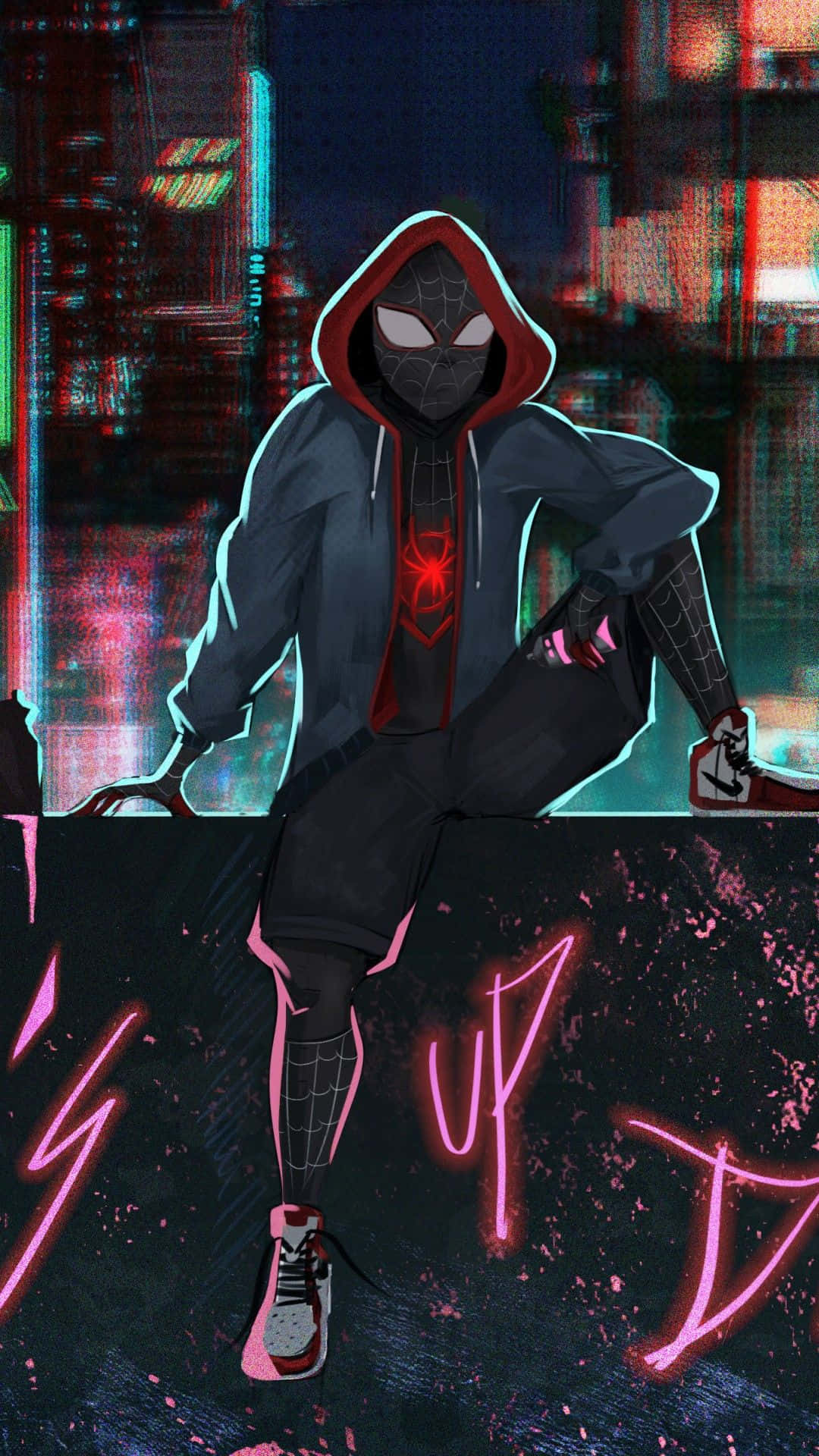 Street Style Spider Man Miles Morales iPhone Wallpaper