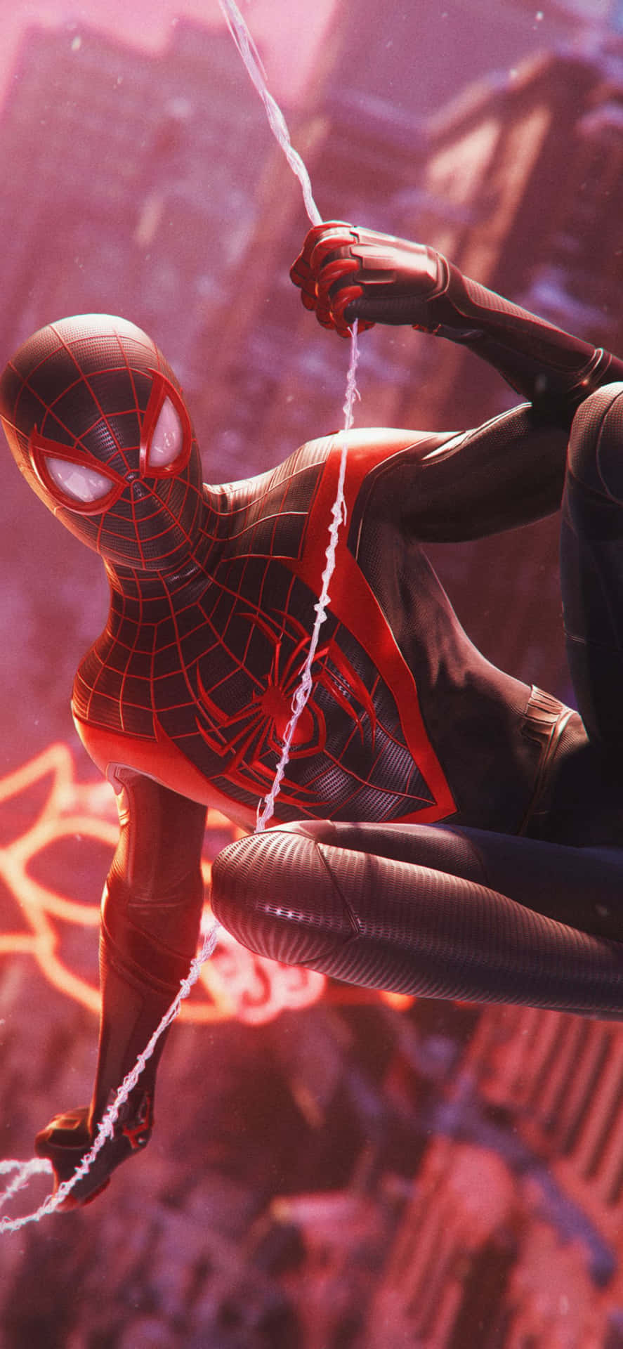 Miles Morales iPhone Red Neon Light Wallpaper