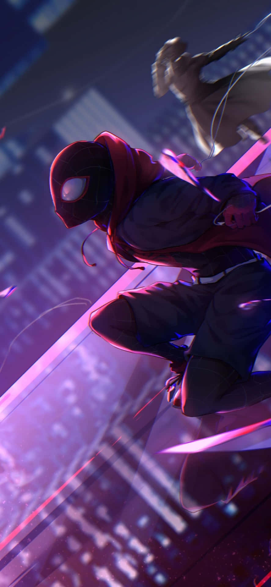 Lilla Neon Lys Spider Man Miles Morales iPhone Cover Wallpaper