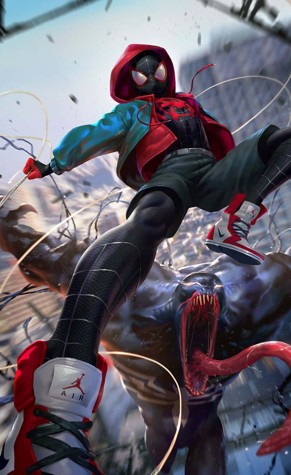 Download Venom And Spider Man Miles Morales Iphone Wallpaper | Wallpapers .com