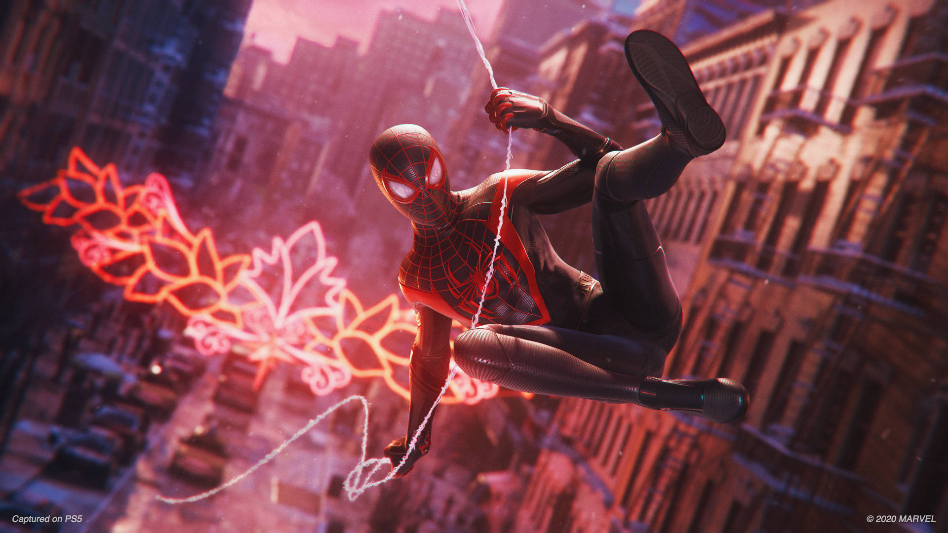 Miles Morales Spider Man Ps4 Glowing Red Wallpaper