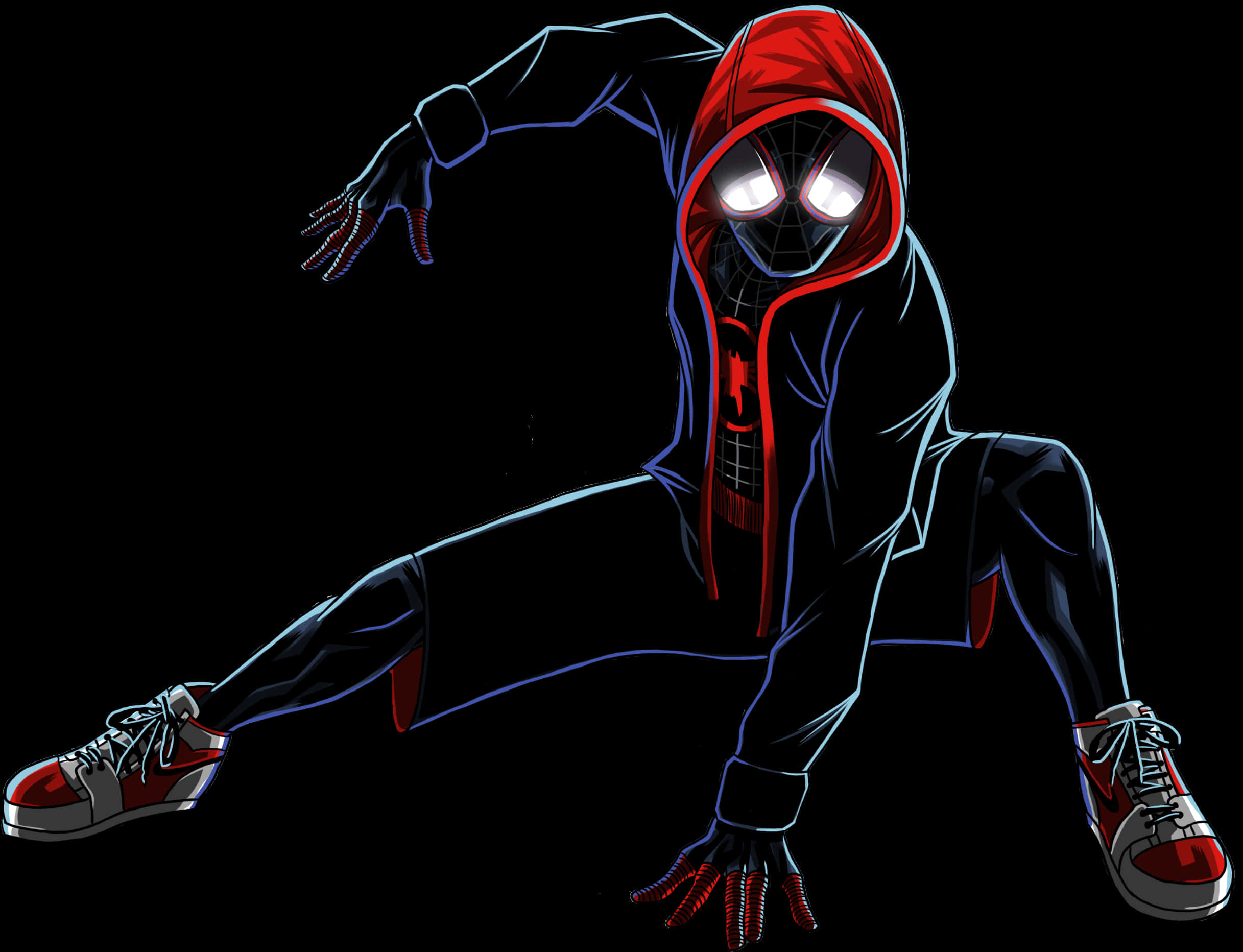 Miles Morales Spiderman Crouching Pose PNG