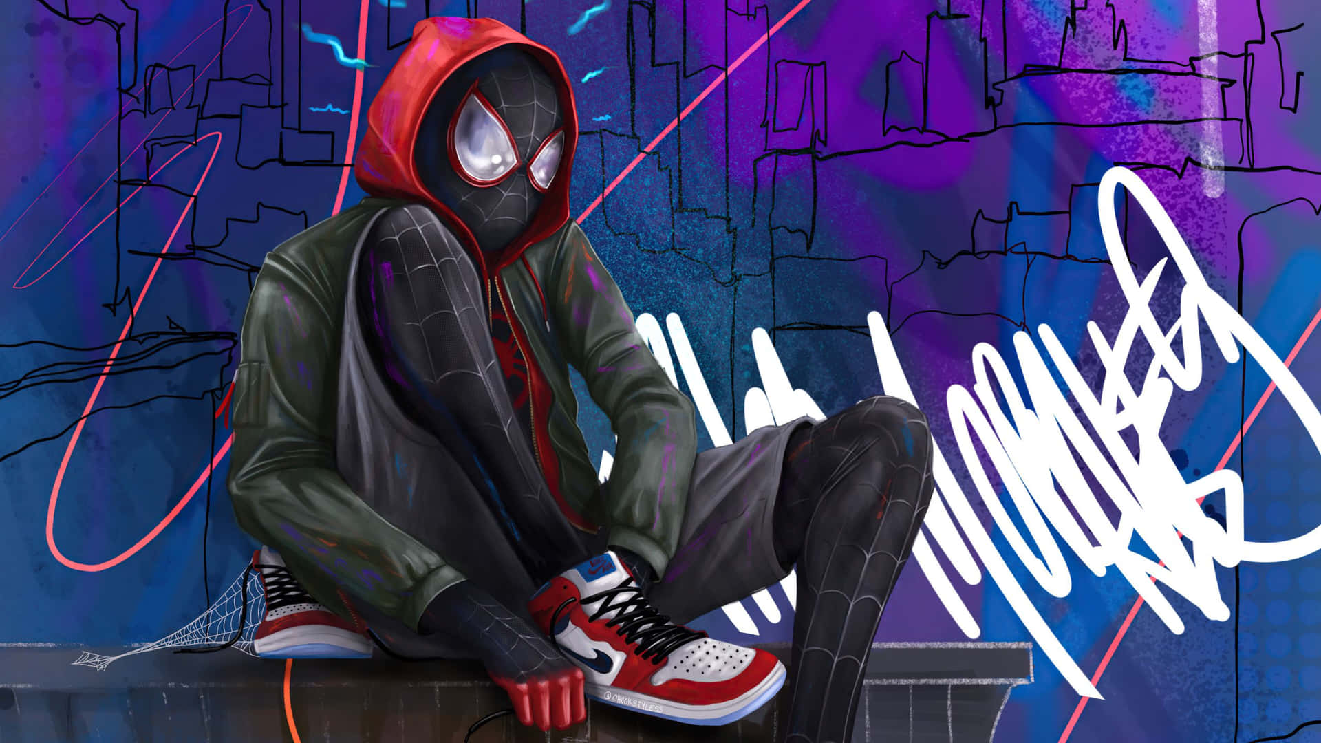 Miles Morales Spiderman Graffiti Wall Art4 K Wallpaper