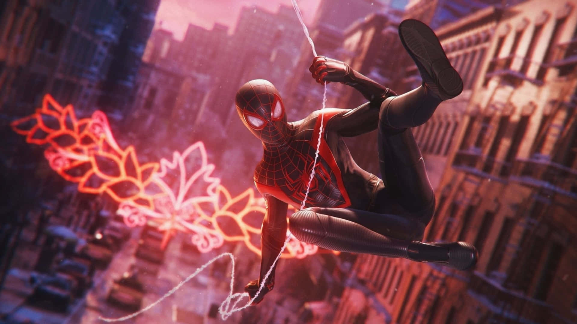 Miles Morales Spiderman Swinging Action Wallpaper