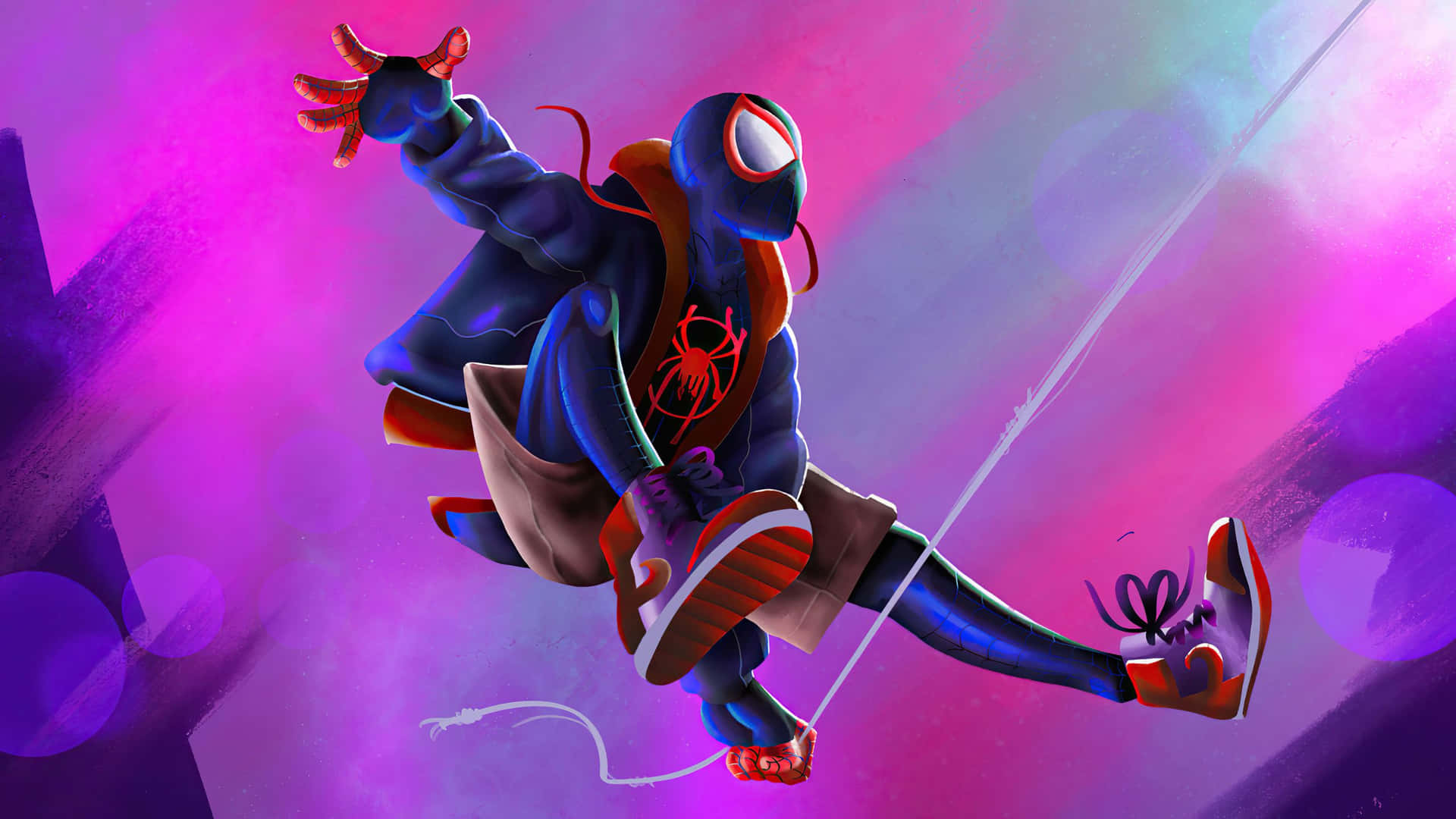 Miles Morales Spiderman Swinging Action4 K Wallpaper