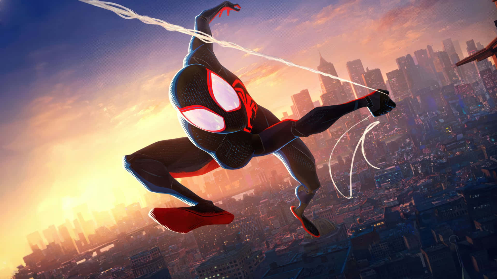 Miles Morales Spiderman Swinging4 K Wallpaper