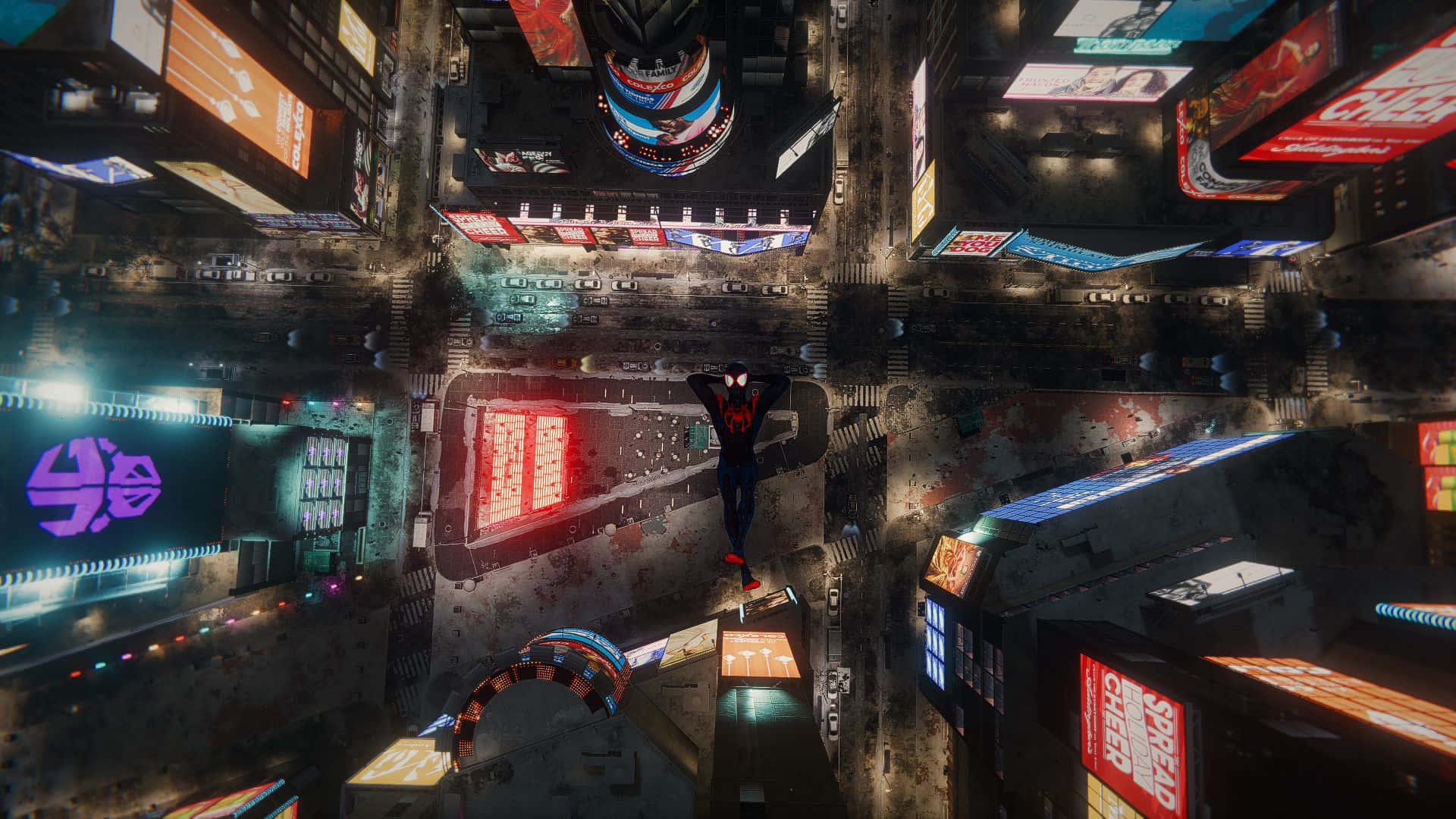 Miles Morales Spiderman Upside Down Cityscape Wallpaper
